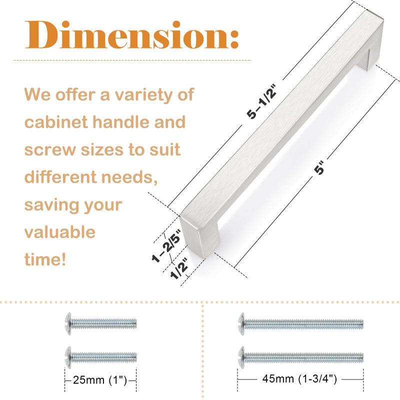 Probrico 50 Pack Satin Nickel Stainless Steel Square Bar Kitchen Cupboard Handles 5 Inch Hole Centers Cabinet Drawer Dresser Bedroom Bathroom Pulls (5.5 Inch Total Length) - Image 4
